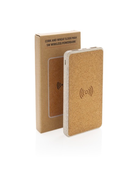 Powerbank wireless 8000 mAh in sughero e grano