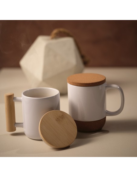 Tazza Douro 380ml in ceramica con coperchio e manico in bambù
