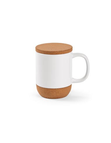 Tazza Ebro 380ml in ceramica, con coperchio e base in sughero