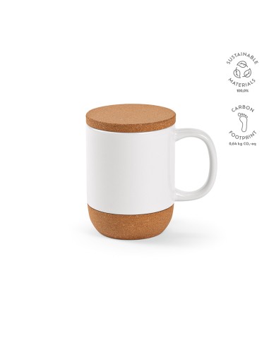 Tazza Ebro 380ml in ceramica, con coperchio e base in sughero