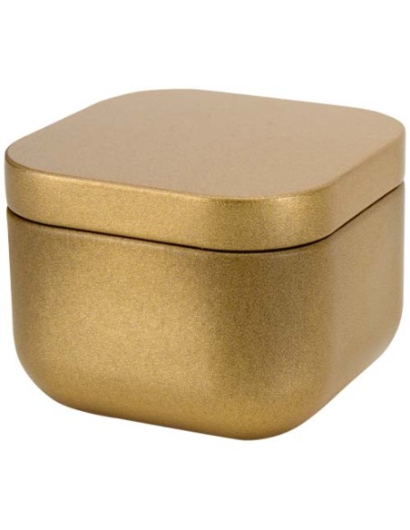 Candela in scatola di latta quadrata all'aroma di vaniglia Tindra