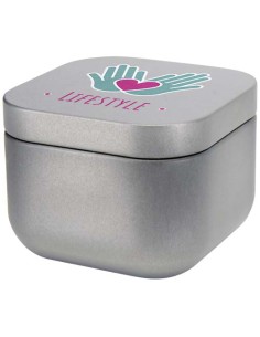 Candela in scatola di latta quadrata all'aroma di vaniglia Tindra