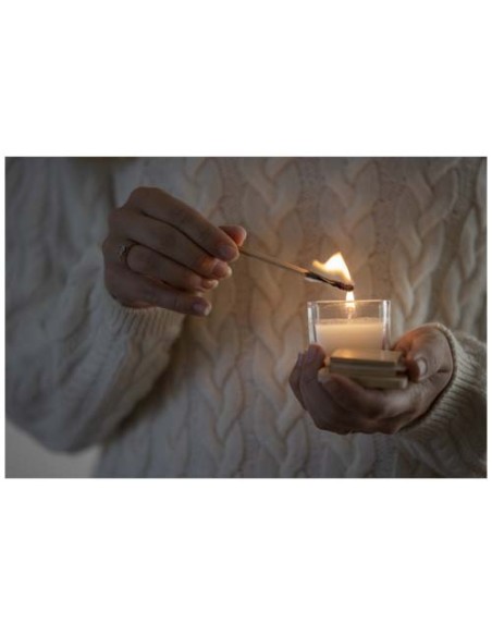 Candela quadrata in vetro con coperchio in bambù Ambra