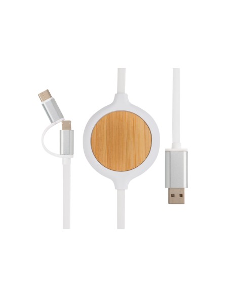 Cavo 3 in 1 con caricatore wireless in bambù da 5W