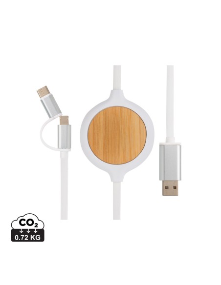 Cavo 3 in 1 con caricatore wireless in bambù da 5W