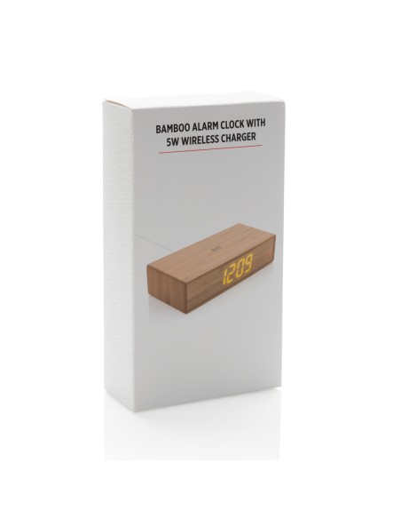 Orologio sveglia in bambù con caricatore wireless 5W