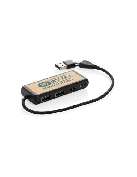 Hub USB doppio input Link in plastica e bambù riciclati
