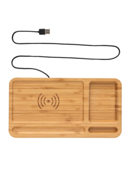 Organizer da scrivania in bambù con caricatore wireless 5W
