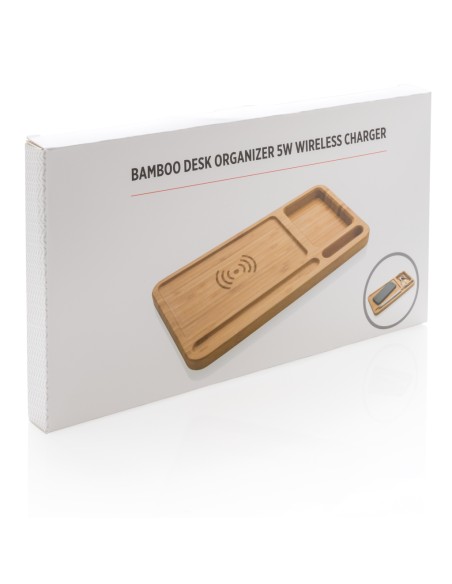 Organizer da scrivania in bambù con caricatore wireless 5W