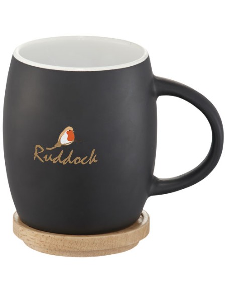 Tazza in ceramica Heart con coperchio in legno da 400 ml