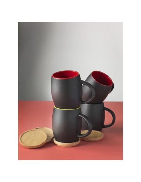 Tazza in ceramica Heart con coperchio in legno da 400 ml