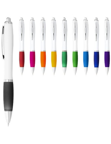 Penna a sfera con fusto bianco e impugnatura colorata Nash (inchiostro blu)