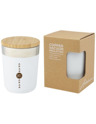 Bicchiere termico in acciaio inossidabile con isolamento sottovuoto in rame e coperchio in bambù da 330 ml Lagan