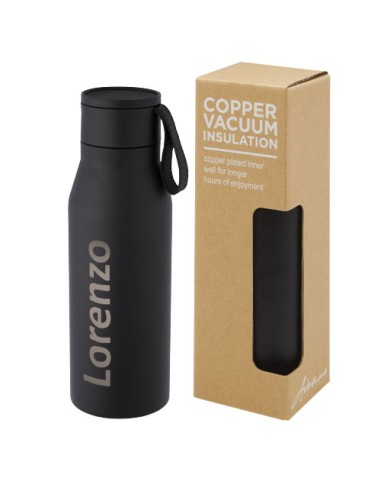Borraccia in acciaio inossidabile da 500 ml con isolamento sottovuoto in rame, coperchio e cinturino in finta pelle Ljungan