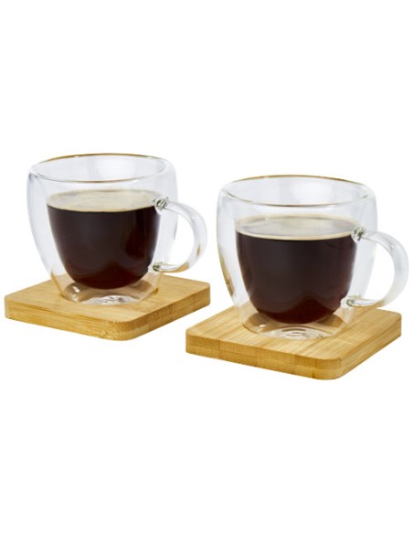 Set di 2 tazze in vetro a doppia parete da 100 ml con sottobicchiere in bambù Manti 