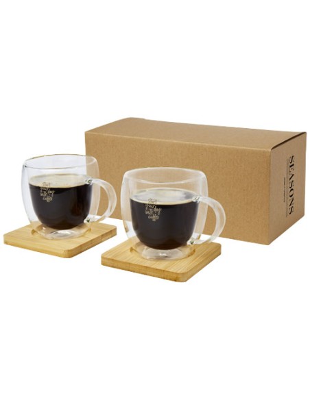 Set di 2 tazze in vetro a doppia parete da 250 ml con sottobicchiere in bambù Manti 