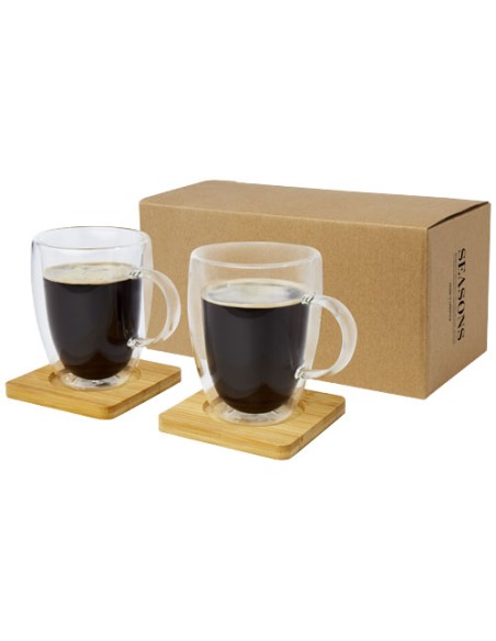 Set di 2 tazze in vetro a doppia parete da 350 ml con sottobicchiere in bambù Manti 