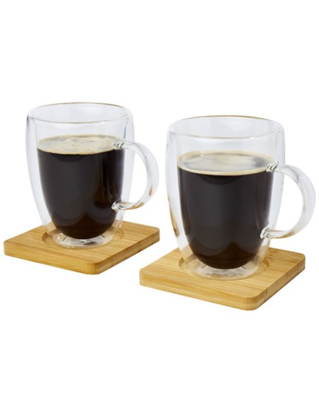 Set di 2 tazze in vetro a doppia parete da 350 ml con sottobicchiere in bambù Manti 