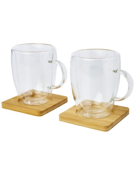 Set di 2 tazze in vetro a doppia parete da 350 ml con sottobicchiere in bambù Manti 