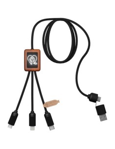 Cavo di ricarica 5 in 1 da 40 W in rPET riciclato con logo luminoso e custodia quadrata in legno SCX.design C38