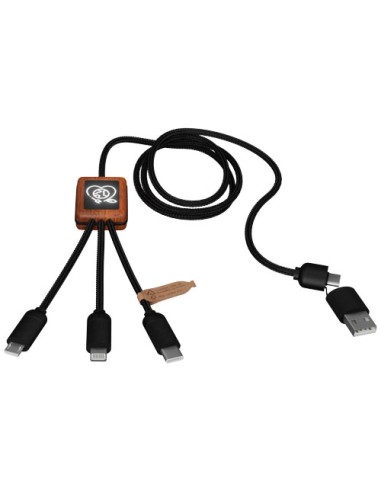 Cavo di ricarica 5 in 1 da 40 W in rPET riciclato con logo luminoso e custodia quadrata in legno SCX.design C38