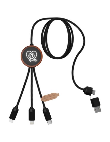 Cavo di ricarica da 40 W 5 in 1 in rPET riciclato con logo luminoso e custodia rotonda in legno SCX.design C37 Cavo di ricarica da 40 W 5 in 1 in rPET riciclato con logo luminoso e custodia rotonda in legno SCX.design C37