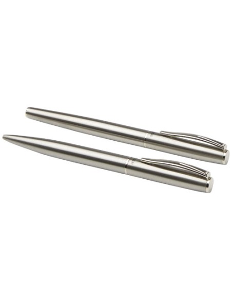Set con penna a sfera e penna roller in acciaio inossidabile riciclato Didimis (inchiostro nero)