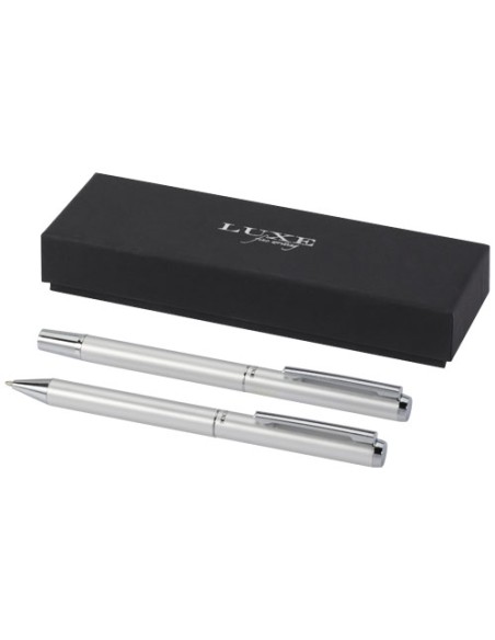 Set regalo con penna a sfera e penna roller in alluminio riciclato Lucetto (inchiostro nero)