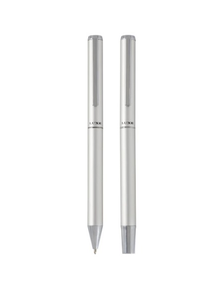 Set regalo con penna a sfera e penna roller in alluminio riciclato Lucetto (inchiostro nero)