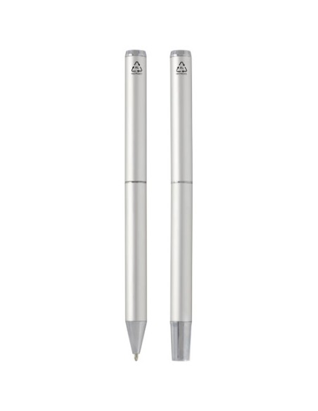 Set regalo con penna a sfera e penna roller in alluminio riciclato Lucetto (inchiostro nero)