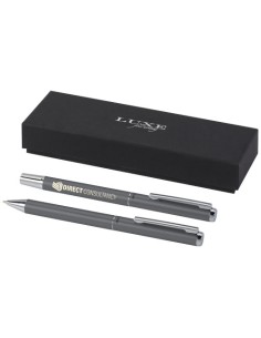 Set regalo con penna a sfera e penna roller in alluminio riciclato Lucetto (inchiostro nero)