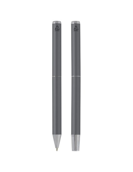 Set regalo con penna a sfera e penna roller in alluminio riciclato Lucetto (inchiostro nero)