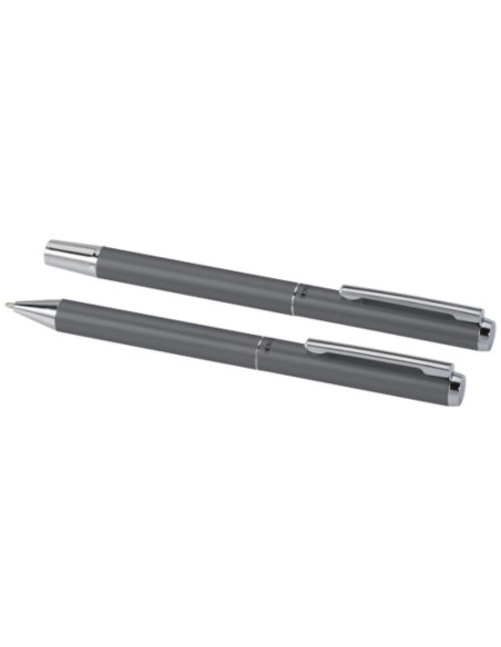 Set regalo con penna a sfera e penna roller in alluminio riciclato Lucetto (inchiostro nero)