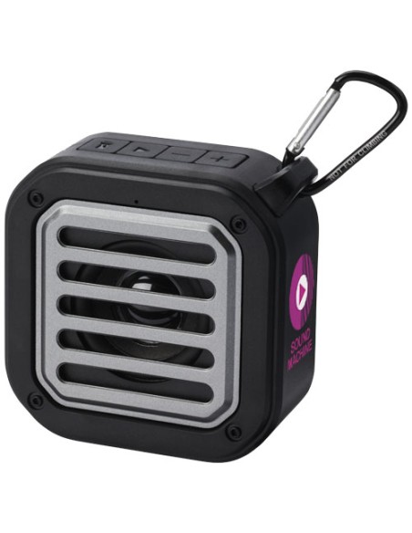 Speaker Bluetooth® IPX5 a ricarica solare in plastica riciclata RCS da 3 W con moschettone Solo  Speaker Bluetooth® IPX5 a ricarica solare in plastica riciclata RCS da 3 W con moschettone Solo