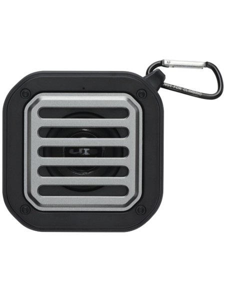 Speaker Bluetooth® IPX5 a ricarica solare in plastica riciclata RCS da 3 W con moschettone Solo  Speaker Bluetooth® IPX5 a ricarica solare in plastica riciclata RCS da 3 W con moschettone Solo