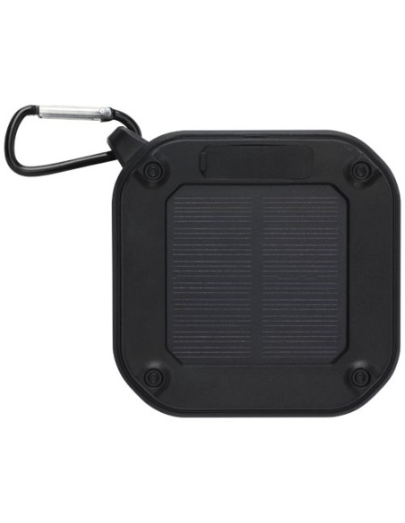 Speaker Bluetooth® IPX5 a ricarica solare in plastica riciclata RCS da 3 W con moschettone Solo  Speaker Bluetooth® IPX5 a ricarica solare in plastica riciclata RCS da 3 W con moschettone Solo