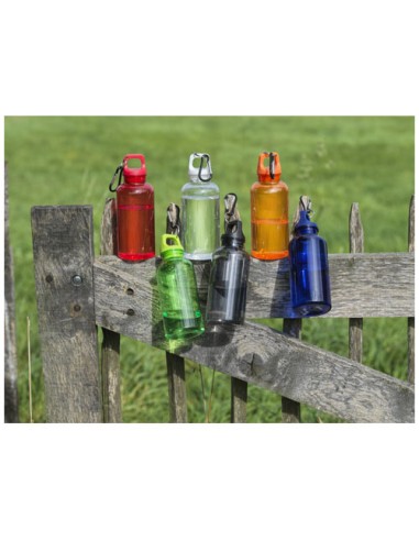 Borraccia in plastica riciclata certificata RCS da 400 ml con moschettone Oregon