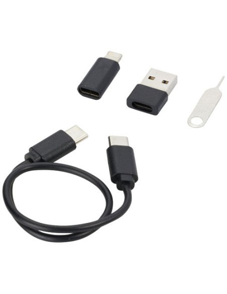 Cavo di ricarica modulare in plastica riciclata con supporto per telefono Savvy Cavo di ricarica modulare in plastica riciclata con supporto per telefono Savvy