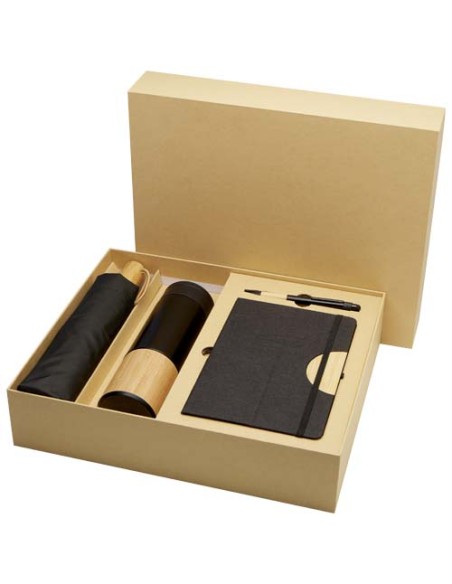 Set regalo con blocco note formato A5 con copertina rigida e penna a sfera Carmen (inchiostro nero)