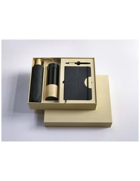 Set regalo con blocco note formato A5 con copertina rigida e penna a sfera Carmen (inchiostro nero)