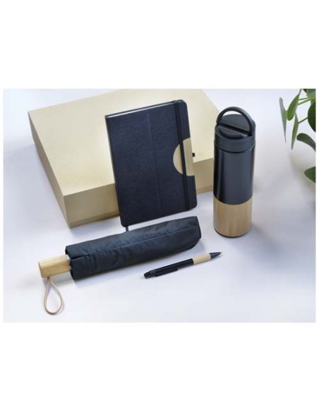 Set regalo con blocco note formato A5 con copertina rigida e penna a sfera Carmen (inchiostro nero)