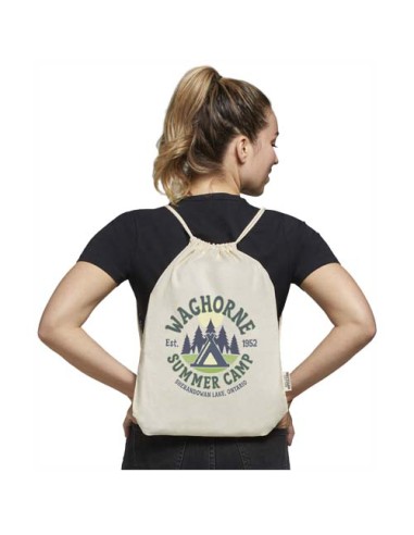 Borsa con cordoncino in cotone riciclato certificato GRS da 140 g/m² Oregon