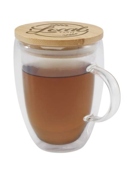 Tazza in vetro da 350 ml con coperchio in bambù Leona