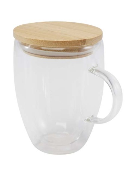 Tazza in vetro da 350 ml con coperchio in bambù Leona