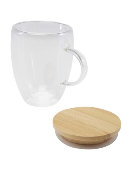 Tazza in vetro da 350 ml con coperchio in bambù Leona