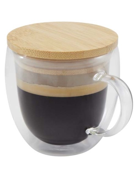 Tazza in vetro da 250 ml con coperchio in bambù Lenora