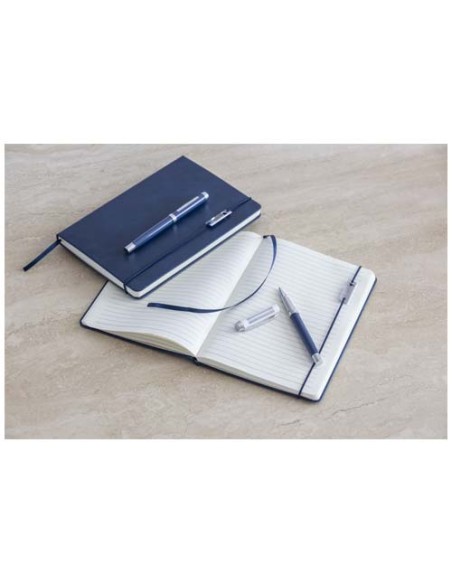 Set con blocco note formato A5 con copertina rigida e penna roller Legato Elegance
