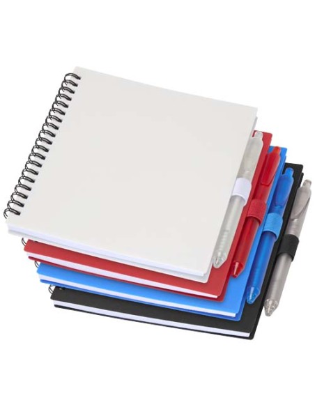 Set di blocco note con copertina morbida in plastica riciclata e penna a sfera (inchiostro blu) Niove