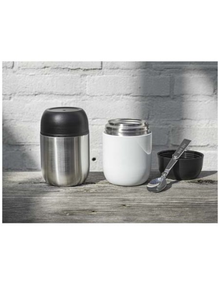 Portavivande in acciaio inossidabile riciclato a doppia parete da 480 ml con cucchiaio pieghevole Supo