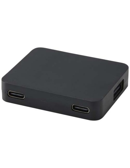 Hub USB a 4 porte con uscita USB-A e Tipo-C e doppio ingresso in plastica riciclata Gaia